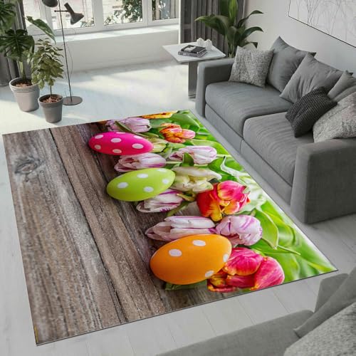 MARBRE Ostern Teppich Wohnzimmer Schlafzimmer 3D Ostern Teppiche rutschfest Waschbarer Kurzflor Teppich Grösse 100x200 cm Flauschig Weich Soft Home Outdoor Carpet Matte(Image 2-6) von MARBRE