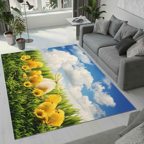MARBRE Ostern Teppich Wohnzimmer Schlafzimmer 3D Ostern Teppiche rutschfest Waschbarer Kurzflor Teppich Grösse 160x200 cm Flauschig Weich Soft Home Outdoor Carpet Matte(Image 2-4) von MARBRE