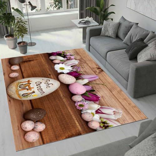 MARBRE Ostern Teppich Wohnzimmer Schlafzimmer 3D Ostern Teppiche rutschfest Waschbarer Kurzflor Teppich Grösse 80x120 cm Flauschig Weich Soft Home Outdoor Carpet Matte(2-1) von MARBRE