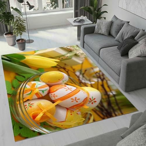 MARBRE Ostern Teppich Wohnzimmer Schlafzimmer 3D Ostern Teppiche rutschfest Waschbarer Kurzflor Teppich Grösse 80x120 cm Flauschig Weich Soft Home Outdoor Carpet Matte(2-2) von MARBRE