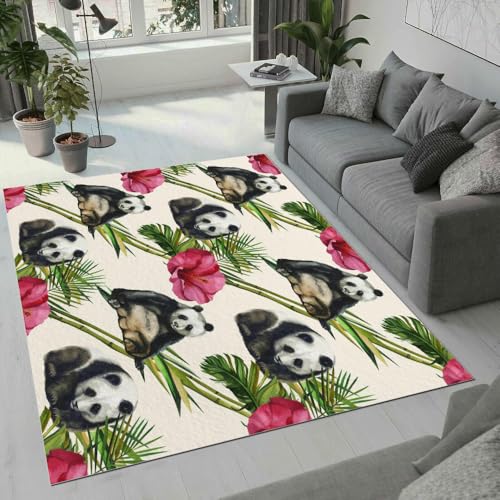 MARBRE Panda Teppich Wohnzimmer Schlafzimmer 3D Süß Tier Palmblätter Teppiche rutschfest Waschbarer Kurzflor Teppich Grösse 160x230 cm Flauschig Weich Soft Home Outdoor Carpet Matte(Image 3-8) von MARBRE