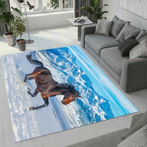 MARBRE Pferd Teppich Wohnzimmer Schlafzimmer 3D Tier Pferd Teppiche rutschfest Waschbarer Kurzflor Teppich Grösse 140x200 cm Flauschig Weich Soft Home Outdoor Carpet Matte(14-7) von MARBRE