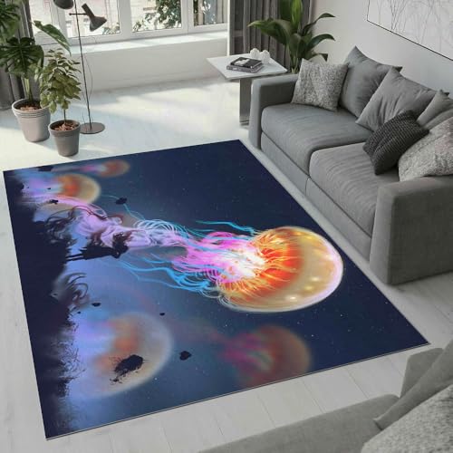 MARBRE Qualle Teppich Wohnzimmer Schlafzimmer 3D Ozean Tier Teppiche rutschfest Waschbarer Kurzflor Teppich Grösse 60x90 cm Flauschig Weich Soft Home Outdoor Carpet Matte(Image 3-10) von MARBRE