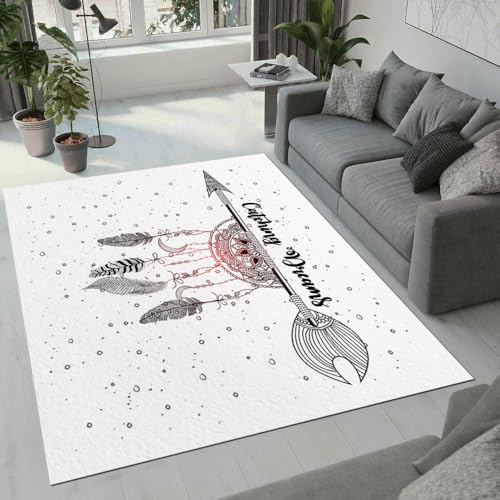 MARBRE Traumfänger Teppich Wohnzimmer Schlafzimmer 3D Traumfänger Teppiche rutschfest Waschbarer Kurzflor Teppich Grösse 160x200 cm Flauschig Weich Soft Home Outdoor Carpet Matte(19-19) von MARBRE