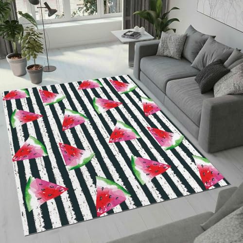 MARBRE Wassermelone Teppich Wohnzimmer Schlafzimmer 3D Obst Teppiche rutschfest Waschbarer Kurzflor Teppich Grösse 80x120 cm Flauschig Weich Soft Home Outdoor Carpet Matte(4-4) von MARBRE