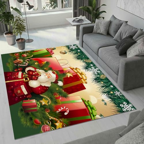 MARBRE Weihnachten Teppich Wohnzimmer Schlafzimmer 3D Weihnachtsmann Teppiche rutschfest Waschbarer Kurzflor Teppich Grösse 120x180 cm Flauschig Weich Soft Home Outdoor Carpet Matte(Image 12-1) von MARBRE