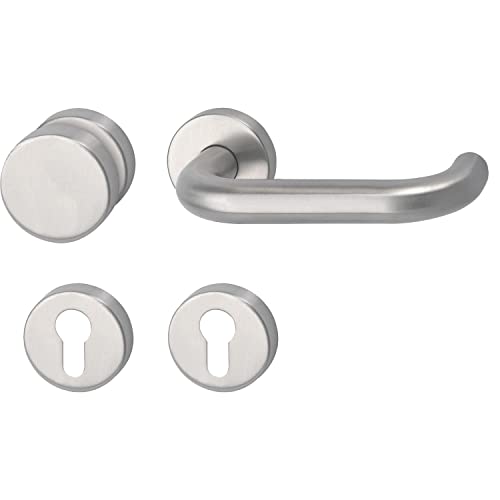 MARCHESI Drückergarnitur Harmonie - Türklinke U-Form + Knauf fest auf runder Rosette PZ, links für Türstärke 40-45mm ÖNORM, Edelstahl matt von MARCHESI