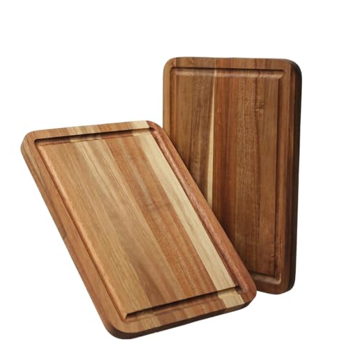 2 x Steakbretter mit Saftrille - Schneidebretter - Akazienholz - 28 x 20cm - 2er Set - Vorlagebrett Vesperbrett Frühstücksbrett 2 x Steakbretter mit Saftrille - Schneidebretter - Akazienholz - 28 x 20cm - 2er Set - Vorlagebrett Vesperbrett Frühstücksbrett von MARELIDA