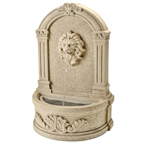 Brunnen mit Löwenkopf - Wand- und Standbrunnen - GRC Beton - H: 54cm - Außen - Natur von MARELIDA