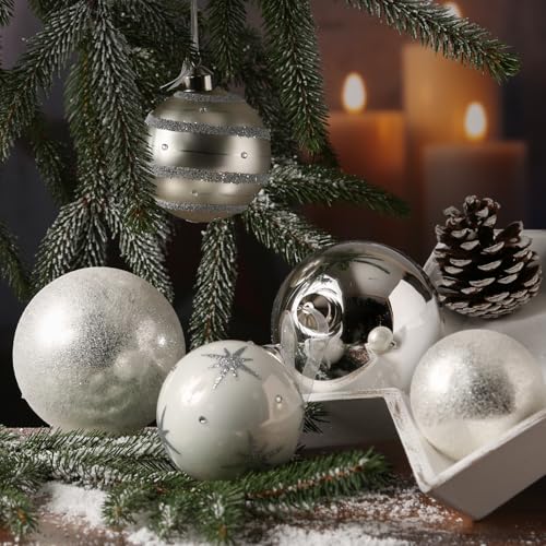 Christbaumkugel Weihnachtskugel Glas glänzend matt glitzernd 12 St. (Silber Weiß) von MARELIDA