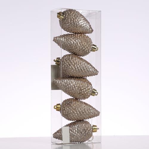 Christbaumschmuck Baumschmuck Tannenzapfen bruchfest glitzernd H: 8cm 6St. (Creme) von MARELIDA