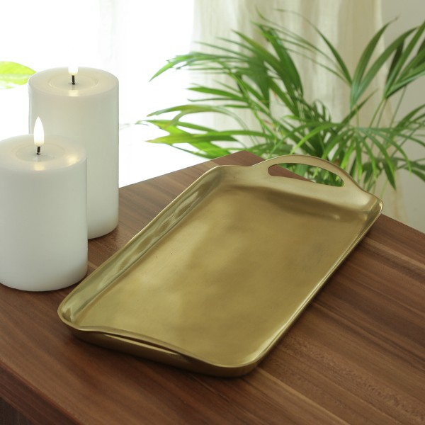Dekotablett - Dekoteller - Serviertablett - Aluminium - rechteckig - mit Griffen - L: 36cm - gold Dekotablett - Dekoteller - Serviertablett - Aluminium - rechteckig - mit Griffen - L: 36cm - gold von MARELIDA