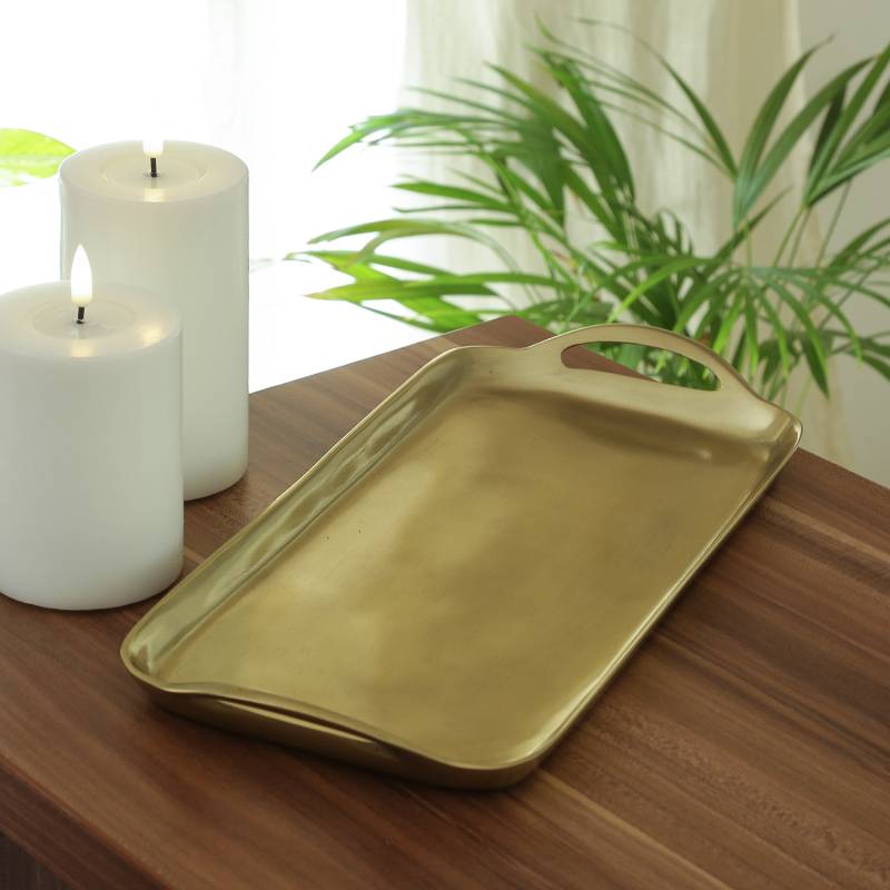 Dekotablett - Dekoteller - Serviertablett - Aluminium - rechteckig - mit  Griffen - L: 36cm - gold von MARELIDA