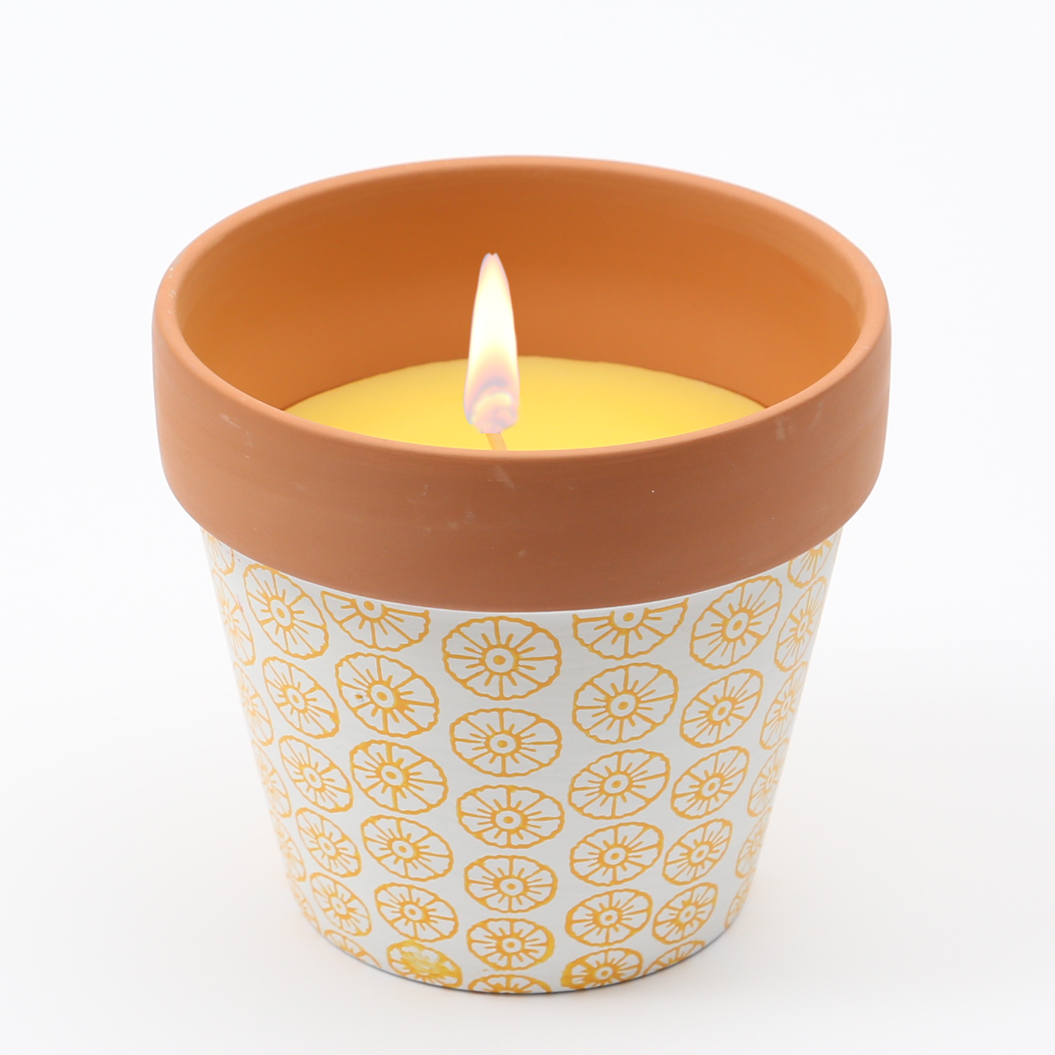 Duftkerze CITRONELLA - Echtwachs in Tontopf - H: 10cm - gelb Duftkerze CITRONELLA - Echtwachs in Tontopf - H: 10cm - gelb von MARELIDA