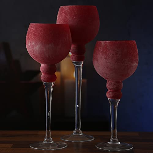 Kerzenhalter Kelch 3er Set Windlicht Glas 3 Höhen Teelichthalter in Kelchform Dekokelch Dekoglas Kerzenständer (rot satiniert) von MARELIDA