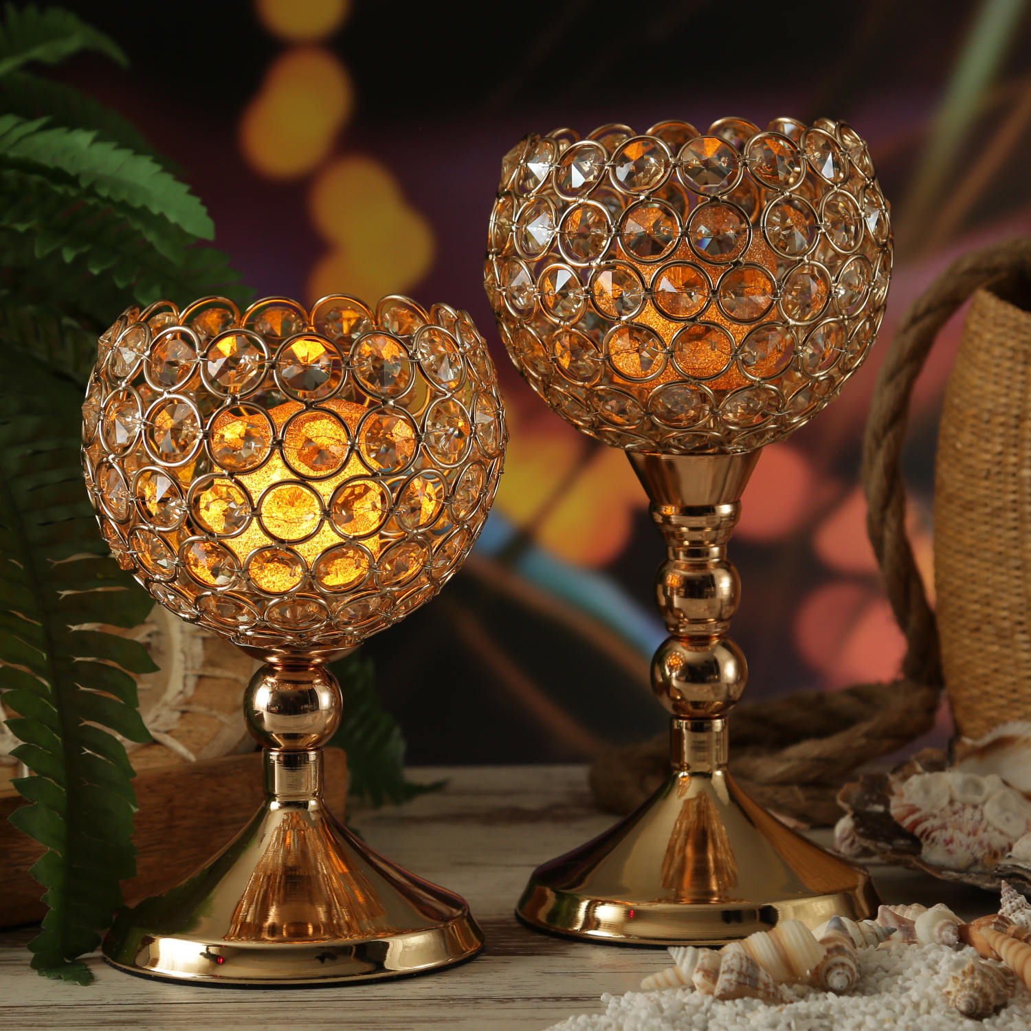 Kerzenhalter Kelch - Windlicht für Teelichter - H: 24cm/19cm - inkl. 2 LED Kerzen - gold - 2er Set von MARELIDA