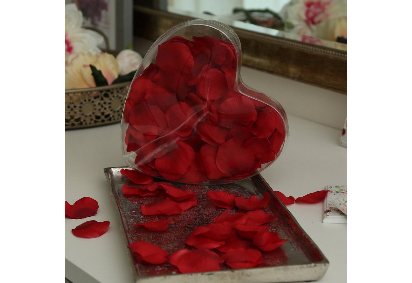 Kunstblume Rosenblätter Geschenkbox Rosenblüten Valentinstag Hochzeit Rose 150 Stück rot, MARELIDA, Höhe 17.5 cm von MARELIDA