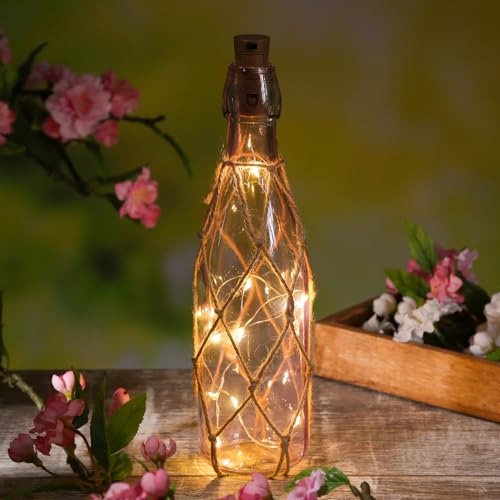 LED Dekoflasche mit Lichterkette Juteseil Leuchtflasche Flaschenlicht (Hell lila/Flieder) von MARELIDA