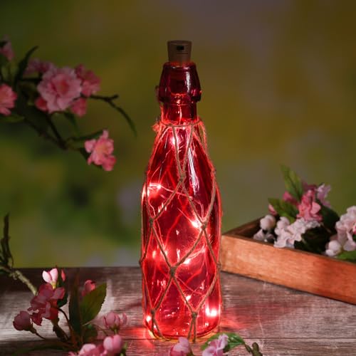 LED Dekoflasche mit Lichterkette Juteseil Leuchtflasche Flaschenlicht (Pink) von MARELIDA