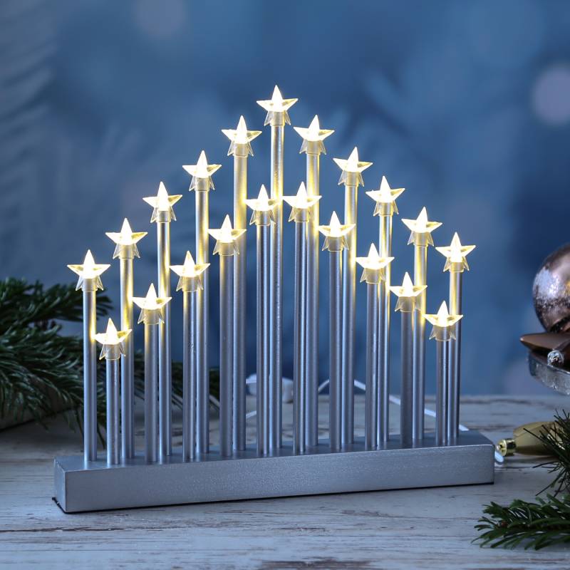 LED Fensterleuchter STERNE - 21 warmweiße LED - H: 28cm - L: 26cm - Kabel mit Schalter - silber LED Fensterleuchter STERNE - 21 warmweiße LED - H: 28cm - L: 26cm - Kabel mit Schalter - silber von MARELIDA