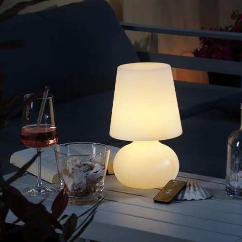 LED Garten Tischlampe - Schirmlampe - wetterfest - dimmbar - mit Fernbedienung - aufladbar - H: 26cm von MARELIDA
