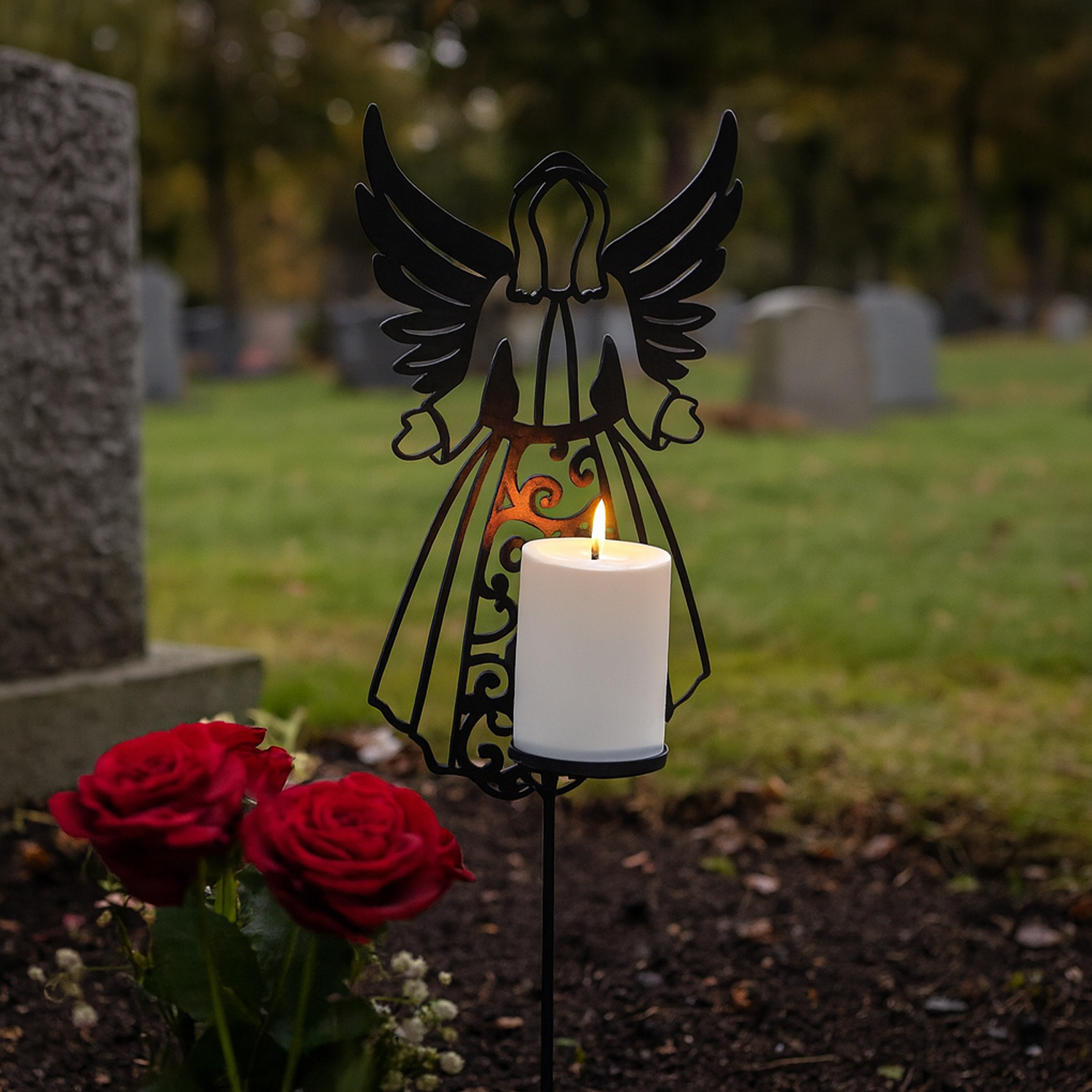LED Grablicht Engel mit LED Kerze - Gartenfigur - H: 56cm - Timer - bis zu 2500 Stunden LED Grablicht Engel mit LED Kerze - Gartenfigur - H: 56cm - Timer - bis zu 2500 Stunden von MARELIDA