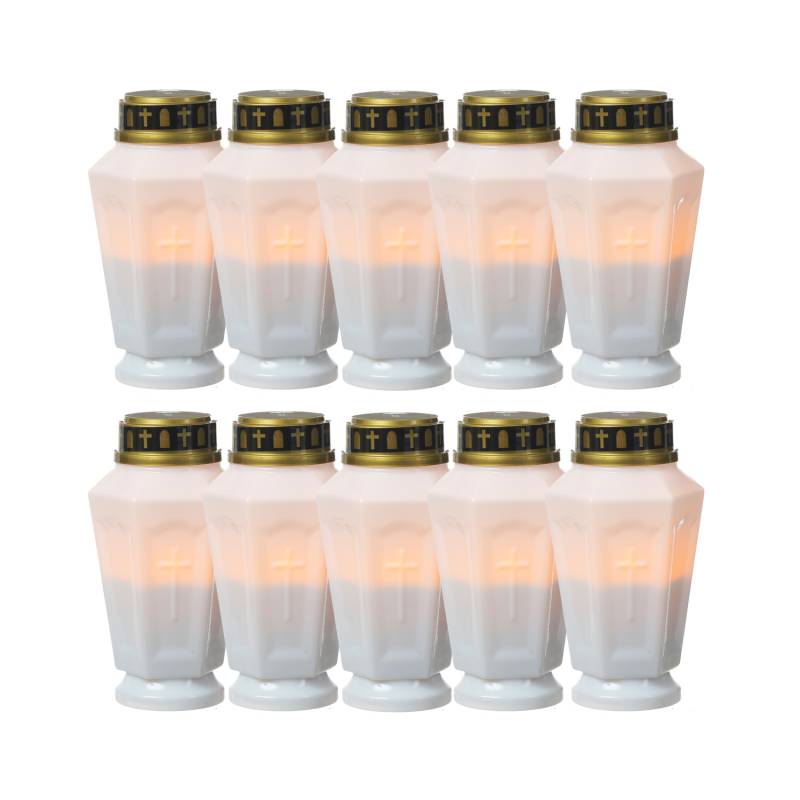 LED Grablicht - Grabkerze - orange flackernd - Timer- H: 15,5cm - für Außen - weiß - 10er Set von MARELIDA