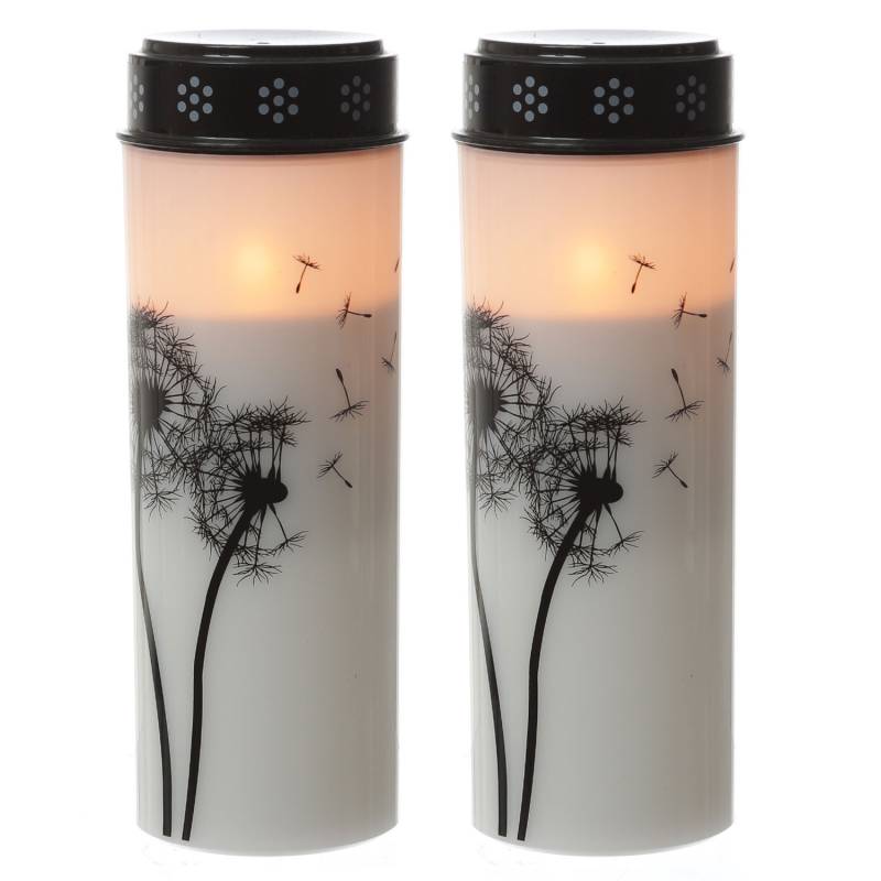 LED Grablichter/Grabkerzen Pusteblume - bis 2500 Stunden - H: 21cm, D: 7cm - Timer - 2er Set von MARELIDA