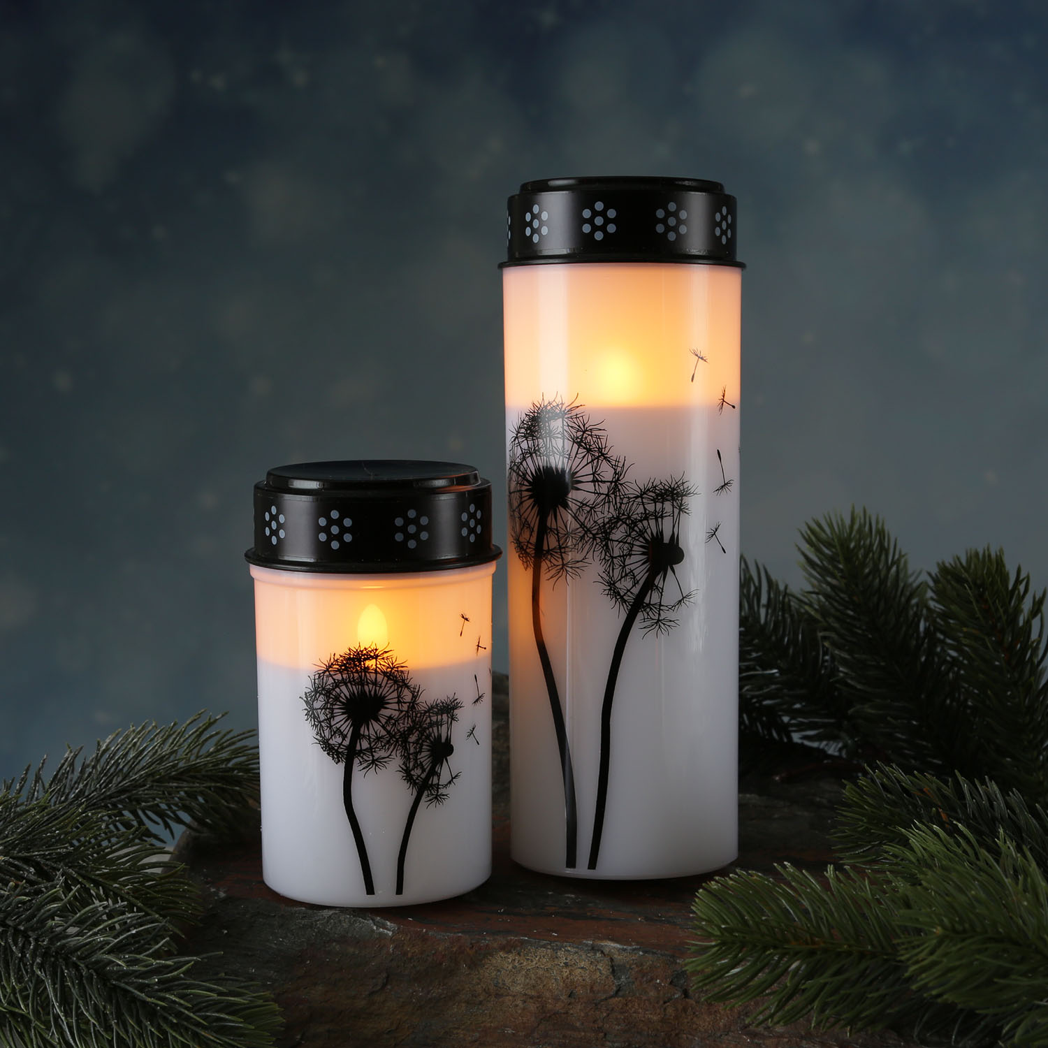 LED Grablichter/Grabkerzen Pusteblume - bis 2500 Stunden - H: 21cm/12cm, D: 7cm - Timer - 2er Set von MARELIDA