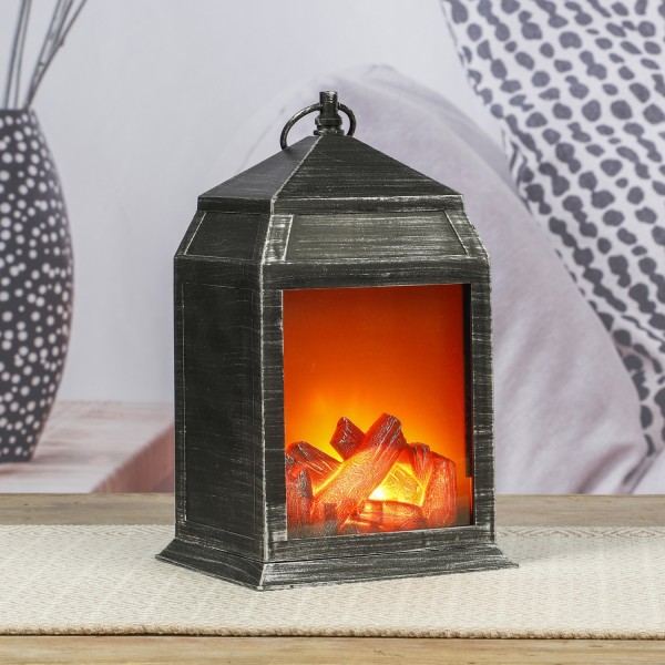 LED Kamin - Laterne mit Feuereffekt - 6 warmweiße LED - H: 27cm - L: 16cm - Batteriebetrieb von MARELIDA