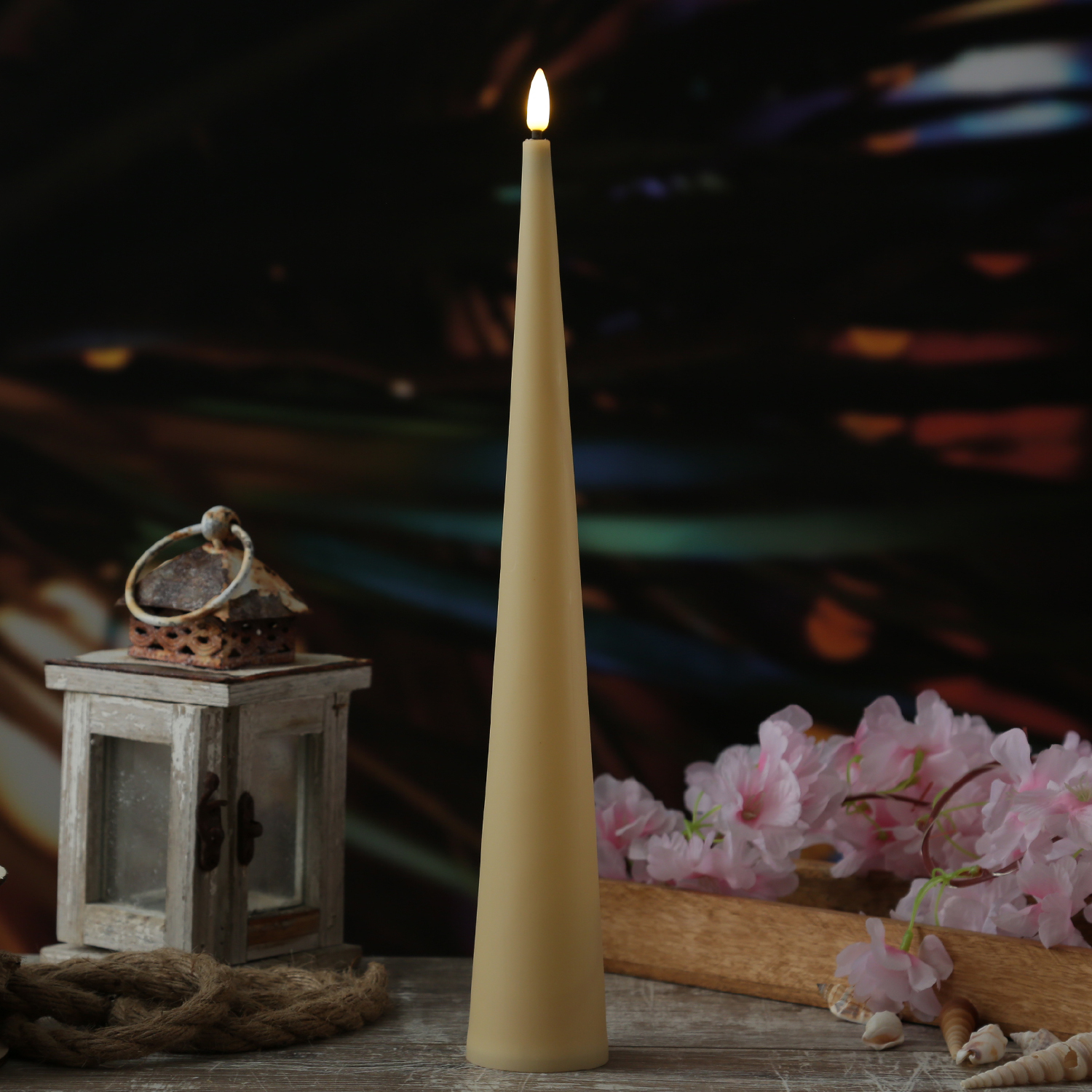 LED Kegelkerze - Kunststoff - realistische 3D Flamme - H: 35cm - Timer - für Außen - creme LED Kegelkerze - Kunststoff - realistische 3D Flamme - H: 35cm - Timer - für Außen - creme von MARELIDA