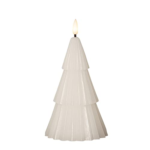 LED Kerze Tannenbaum - Echtwachs - warmweiße 3D Flamme - H: 18cm - Timer - weiß von MARELIDA