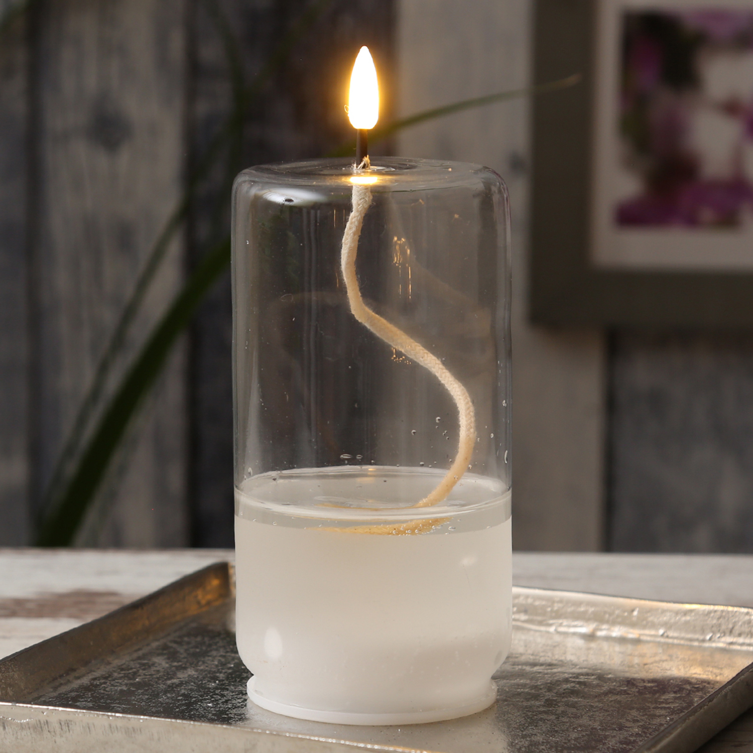 LED Kerze im Glas - Öllampe mit Flüssigwachs Optik - flackernde 3D Flamme - Timer - H: 17,5cm - rund LED Kerze im Glas - Öllampe mit Flüssigwachs Optik - flackernde 3D Flamme - Timer - H: 17,5cm - rund von MARELIDA