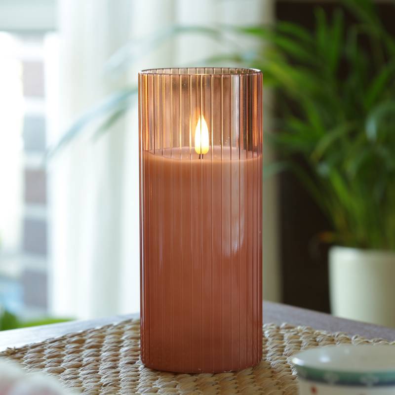 LED Kerze im Glas - Windlicht - Echtwachs - 3D Flamme - Timer - H: 17,5cm - D: 7,5cm - rosa von MARELIDA
