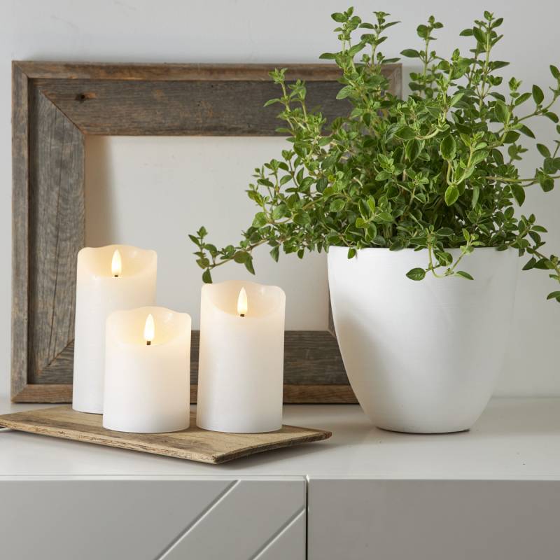 LED Kerzenset FLAMME - Rustik-Optik - Echtwachs - 3D Flamme - 3 Größen - Timer - weiß - 3er Set von MARELIDA