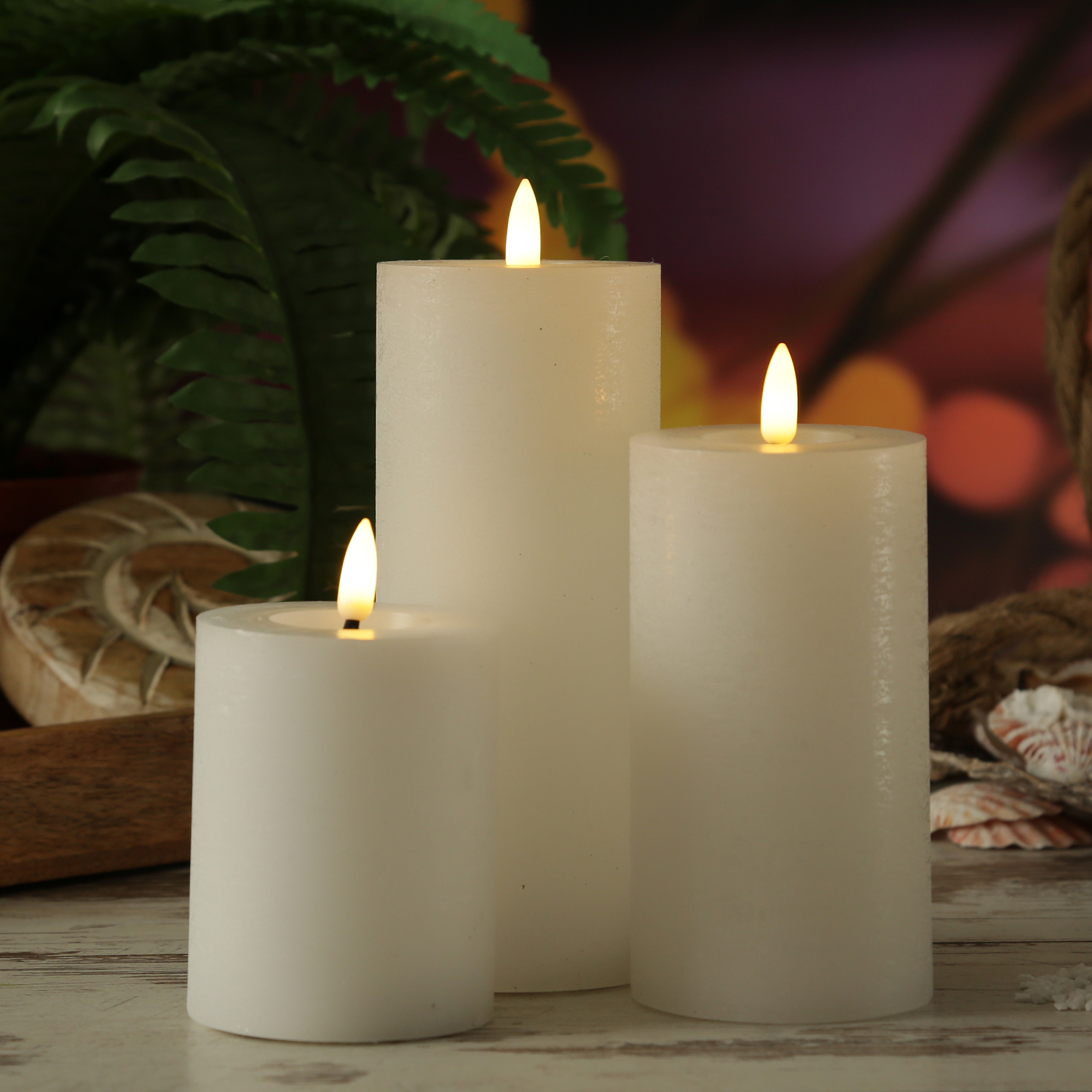 LED Kerzenset LINA - Rustik-Optik - Echtwachs - 3D Flamme - 3 Größen - Timer - weiß - 3er Set von MARELIDA