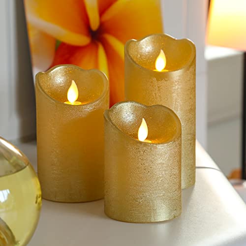LED Kerzenset in rustikaler Oberfläche Stumpenkerzen mit beweglicher Flamme Twinkle Echtwachs Kerzen Rustik Optik mit Fernbedienung gold 3er Set LED Kerzenset in rustikaler Oberfläche Stumpenkerzen mit beweglicher Flamme Twinkle Echtwachs Kerzen Rustik Optik mit Fernbedienung gold 3er Set von MARELIDA