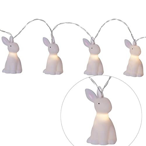 LED Lichterkette Bunny - 10 weiße Häschen mit warmweißen LED - 1,35m - Batterie - Timer von MARELIDA