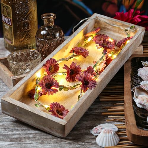 LED Lichterkette mit lilafarbenen Blumen Blumengirlande Blumenlichter Blumenlichterkette mit Timer L: 1,45m für Innen und Außen (Lila) von MARELIDA
