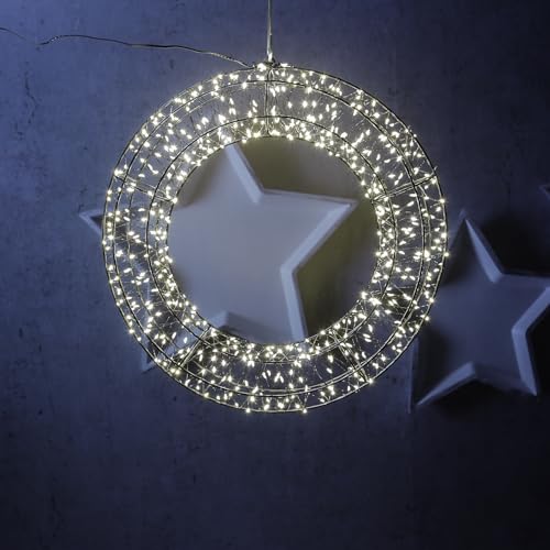 LED Lichtkranz Türkranz Metallkranz Weihnachtskranz 40cm Leuchtkranz mit 1200 warmweißen LED Timer für Innen/Außen mit Timer Outdoor (40cm) von MARELIDA