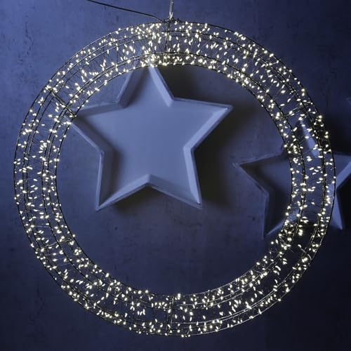 LED Lichtkranz Türkranz Metallkranz Weihnachtskranz 40cm Leuchtkranz mit 1200 warmweißen LED Timer für Innen/Außen mit Timer Outdoor (60cm) von MARELIDA