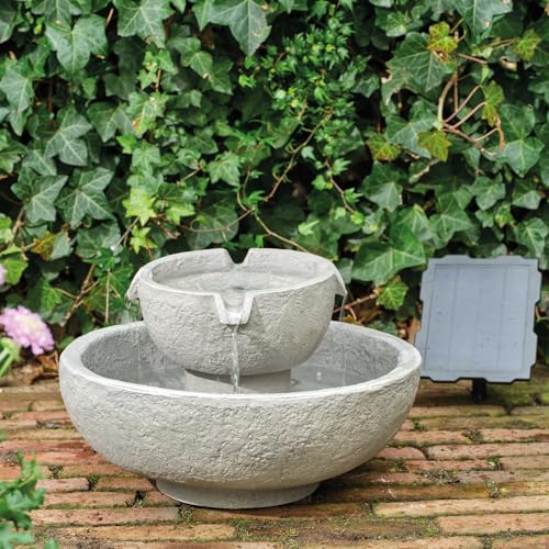 LED Solar Brunnen Gartenbrunnen mit LED Beleuchtung Springbrunnen Zierbrunnen aus GRC Beton für AußenD: 43cm Wasserspiel Wasserfall von MARELIDA