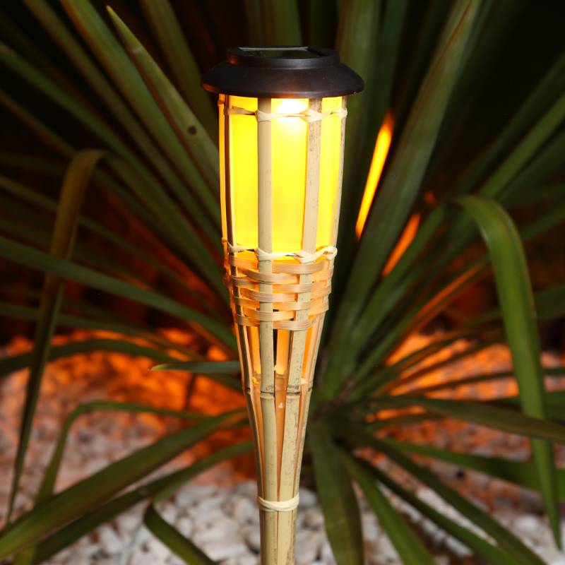 LED Solar Gartenfackel - Bambus Fackel - simulierter Flammeneffekt - H: 60cm - Lichtsensor - natur von MARELIDA