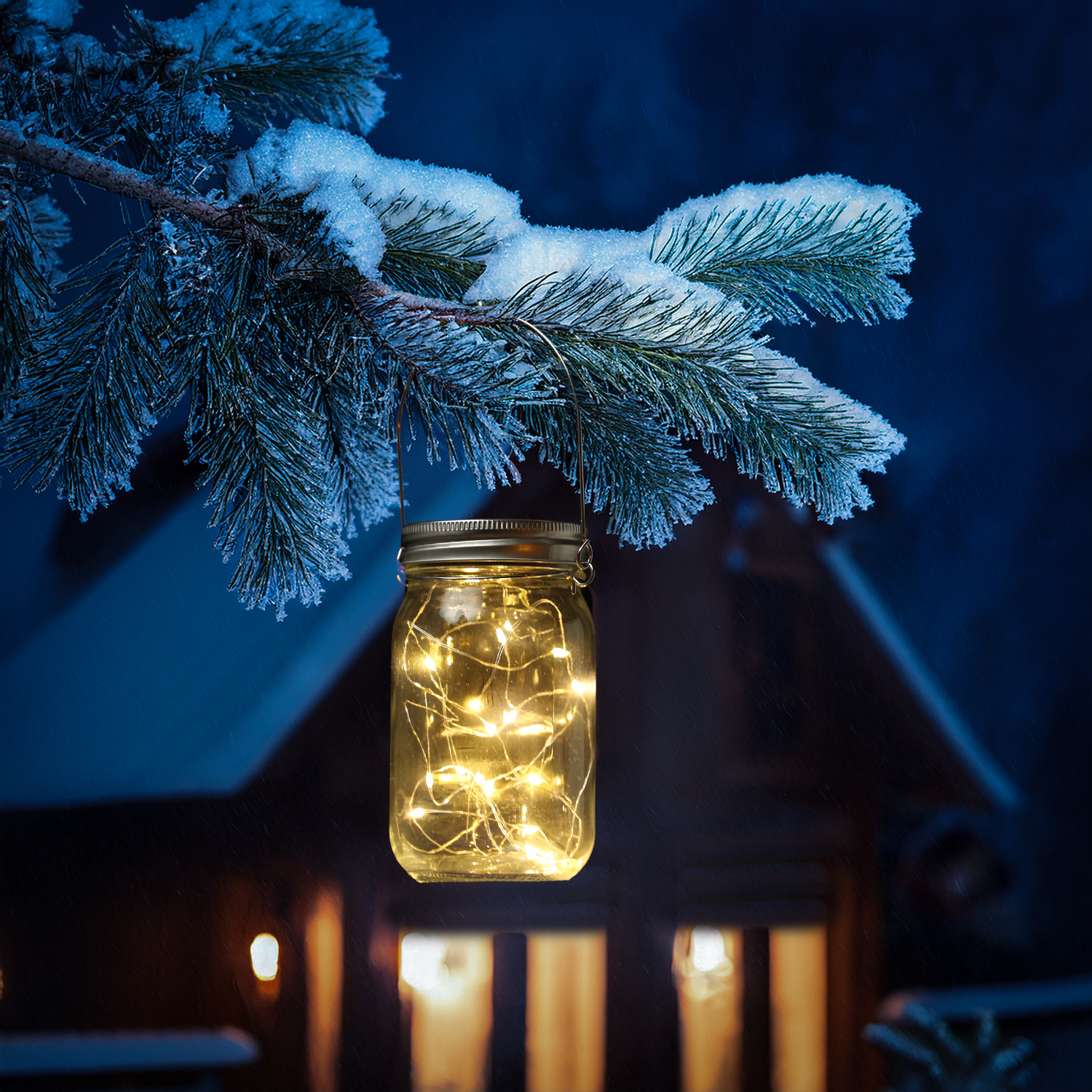 LED Solar Glas - Windlicht mit Drahtlichterkette - Lichtsensor - H: 13cm - transparent von MARELIDA