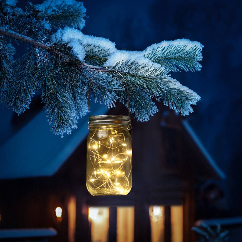 LED Solar Glas - Windlicht mit Drahtlichterkette - Lichtsensor - H: 13cm - transparent LED Solar Glas - Windlicht mit Drahtlichterkette - Lichtsensor - H: 13cm - transparent von MARELIDA