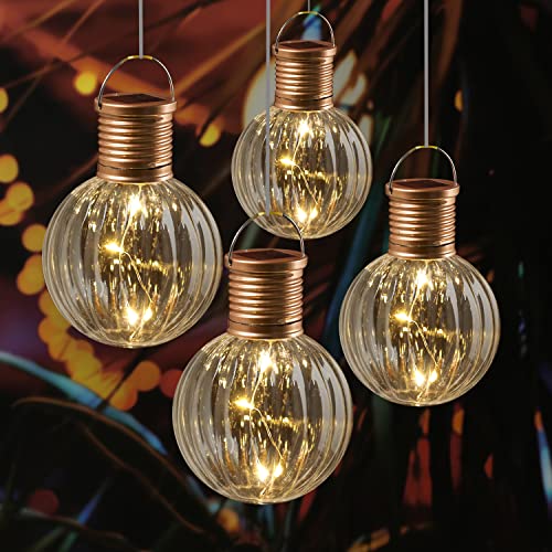 LED Solar Glühbirnen GLOW Kugelleuchten Mini Glühbirnen 4 warmweißen LED an Drahtlichterkette für Garten Balkon Terrasse mit Lichtsensor H: 11cm, D: 8cm Gartenbeleuchtung Solar Glühlampen (4er Set) von MARELIDA