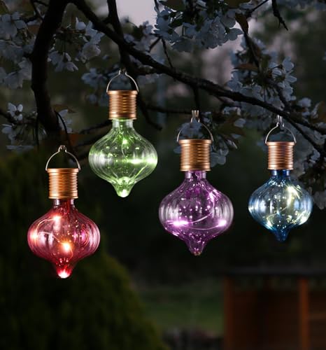 LED Solar Glühbirne Kugelleuchte Solarleuchte Terrasse Balkon Gartendeko (4 Stück Bunt) von MARELIDA