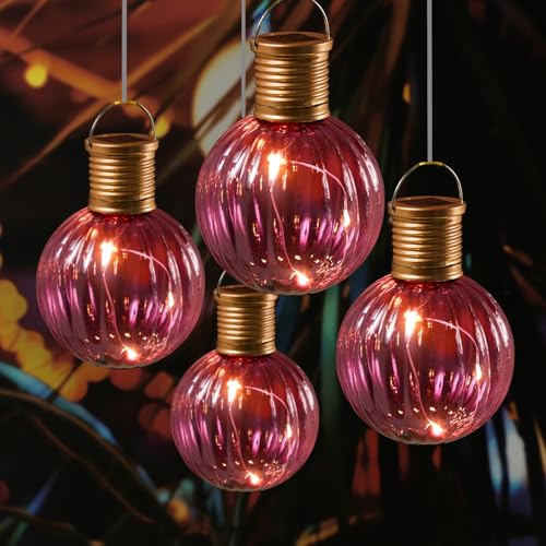 LED Solar Glühbirne Kugelleuchte Solarleuchte Terrasse Balkon Gartendeko (4 Stück Pink) von MARELIDA