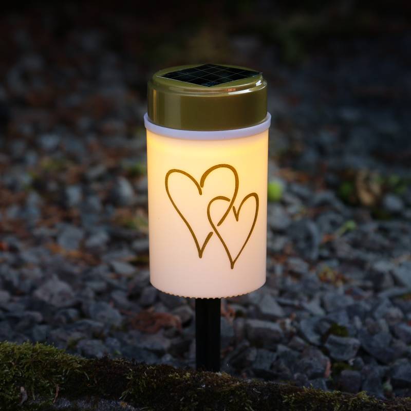 LED Solar Grablicht Herz - Grabkerze - H: 12cm - D: 7cm - Lichtsensor - inkl. Erdspieß - weiß von MARELIDA