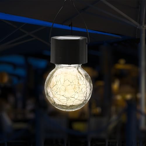 LED Solar Hängeleuchte CRACKLE für Außen Solarleuchte in Bruchglas-Optik Kugelleuchte outdoor Gartenleuchte runde Mini Hängelampe H: 9cm (1) von MARELIDA